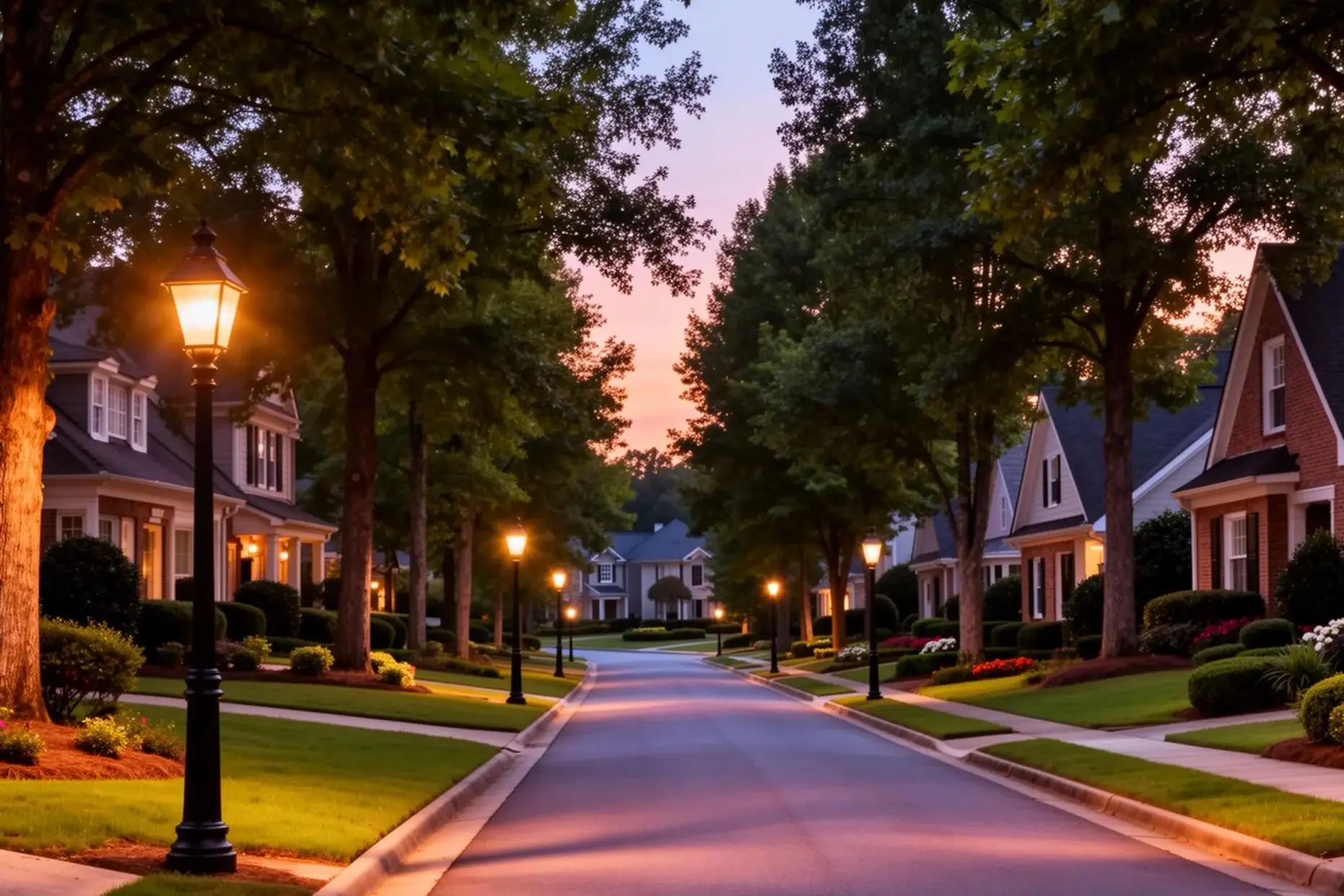 Atlanta luxury neighborhood at twilight representing Ansley Park