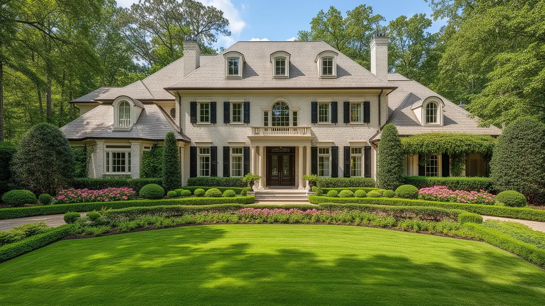 Buckhead estate exterior with manicured landscaping