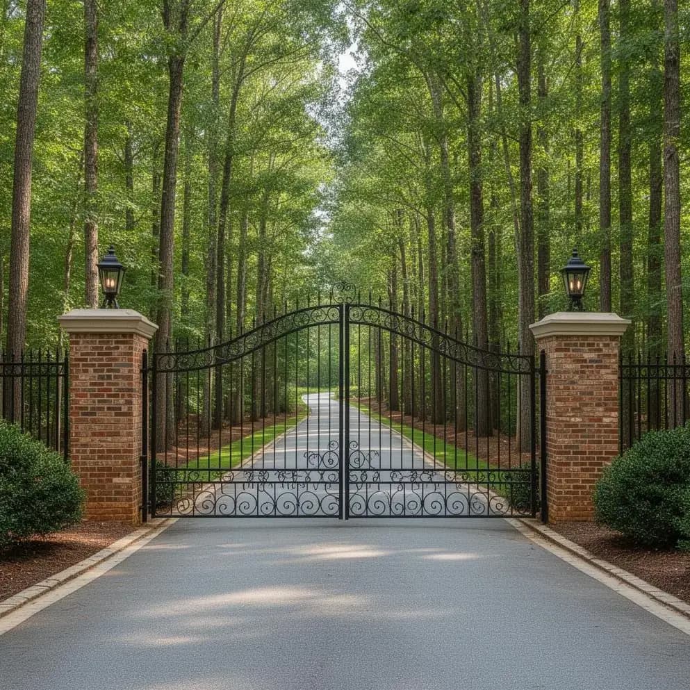 Private estate entrance with gated security in Milton