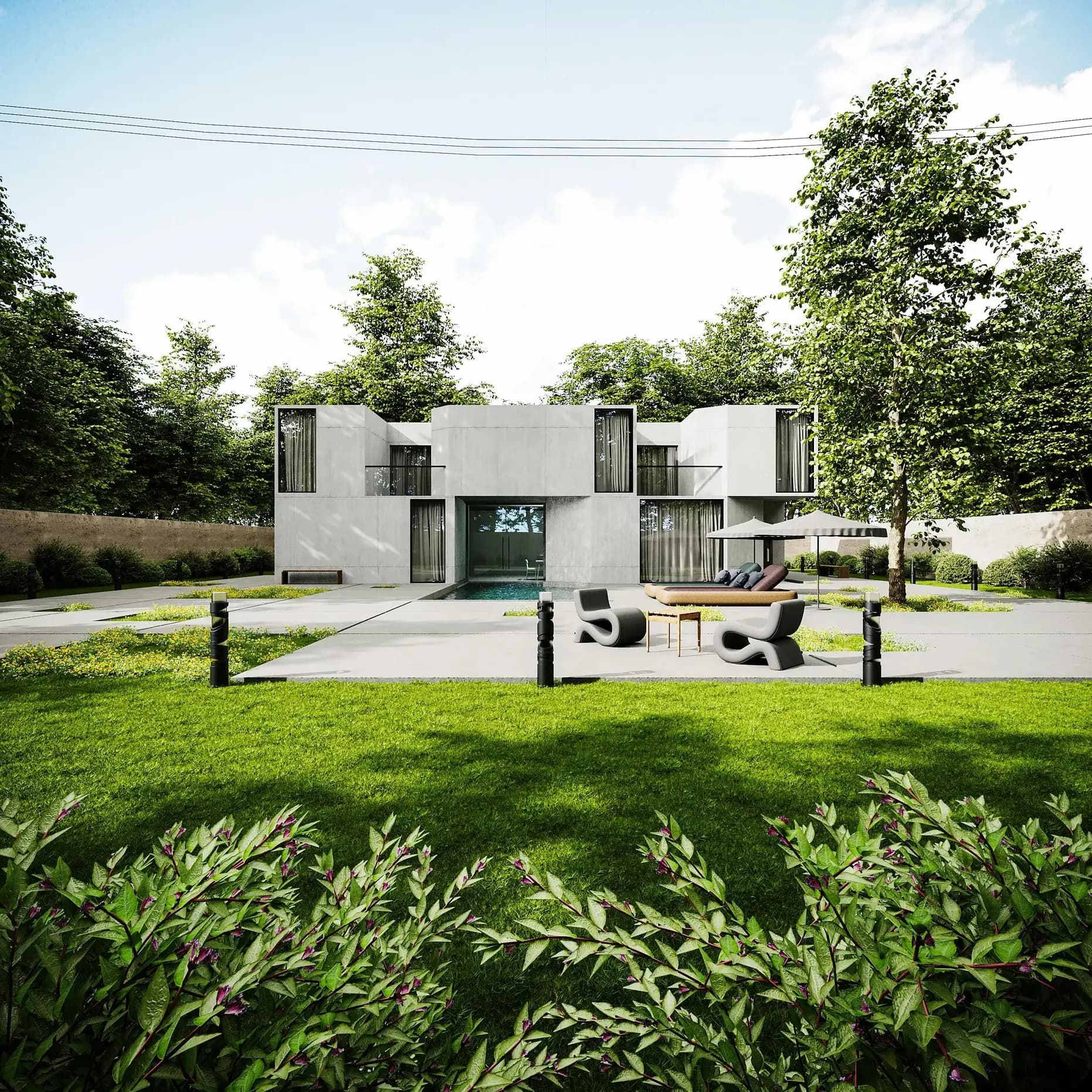 Modern luxury home exterior in Atlanta with minimalist design and landscaping