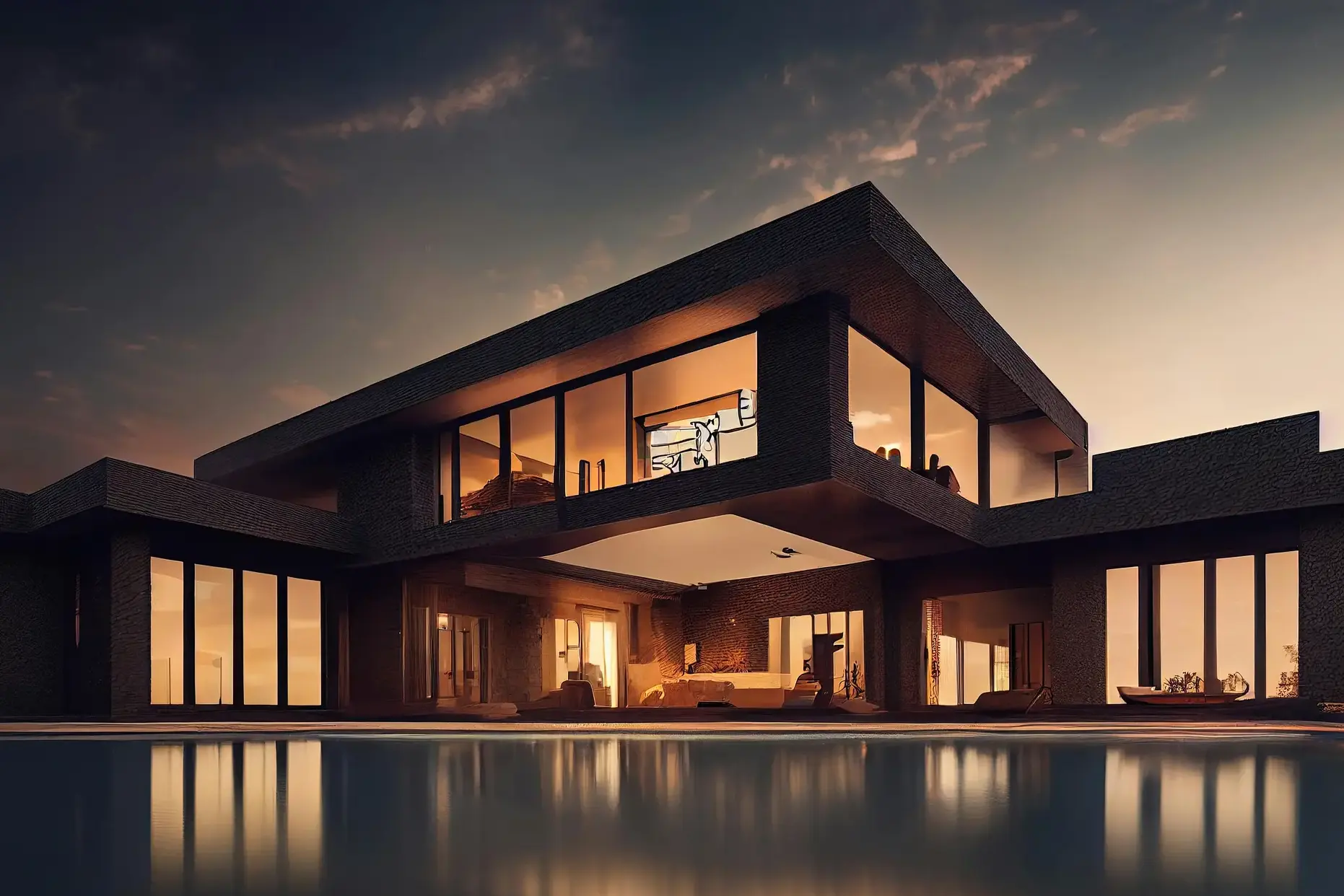 Modern luxury home in Atlanta at twilight