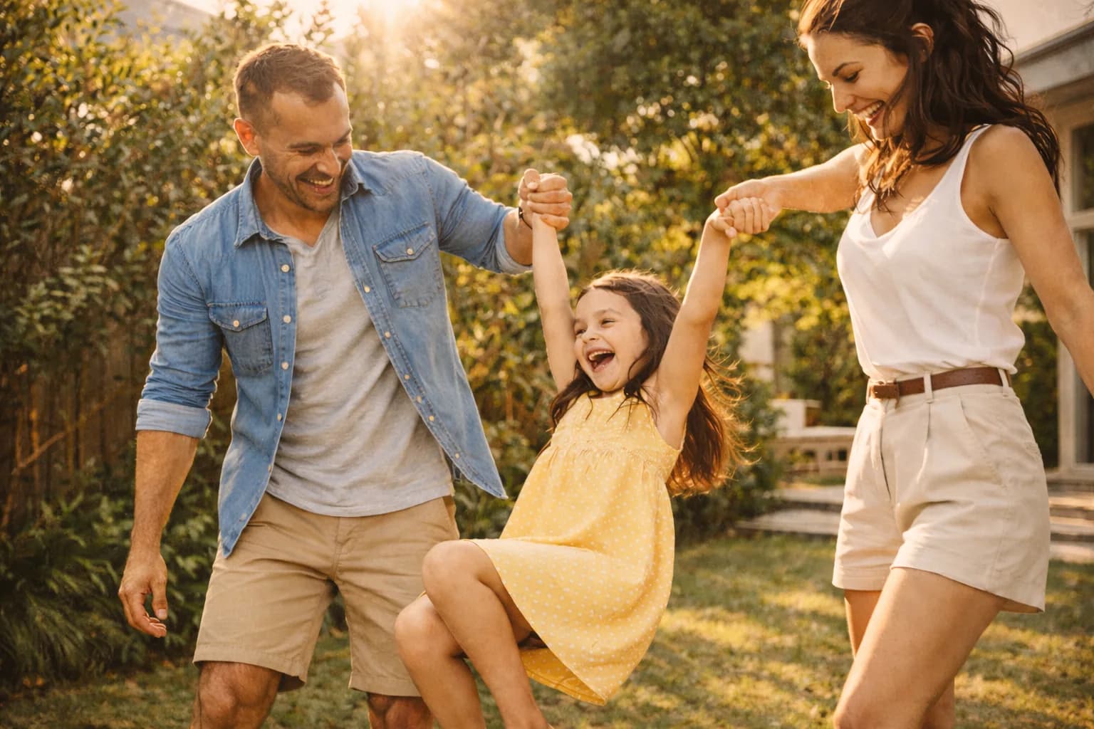 Happy family celebrating buying their new luxury home in Atlanta, Georgia