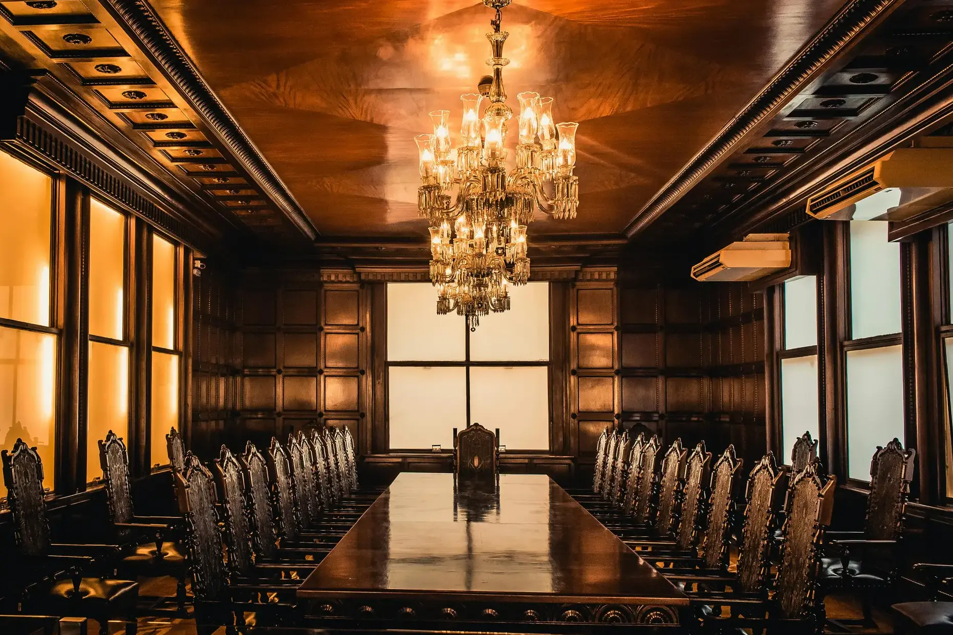 Formal dining room with crystal chandelier