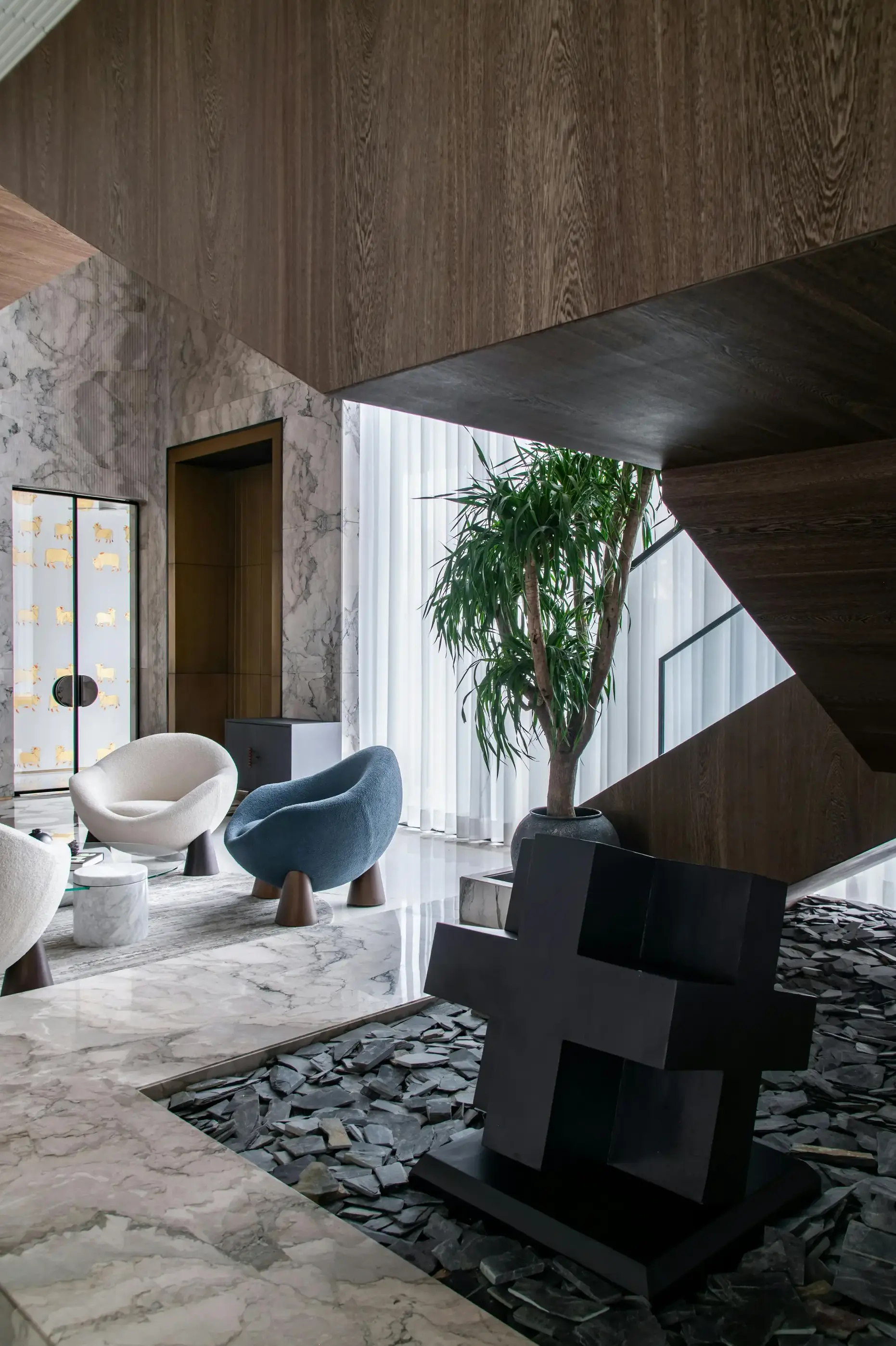 Contemporary living room with staircase in VaHi new construction