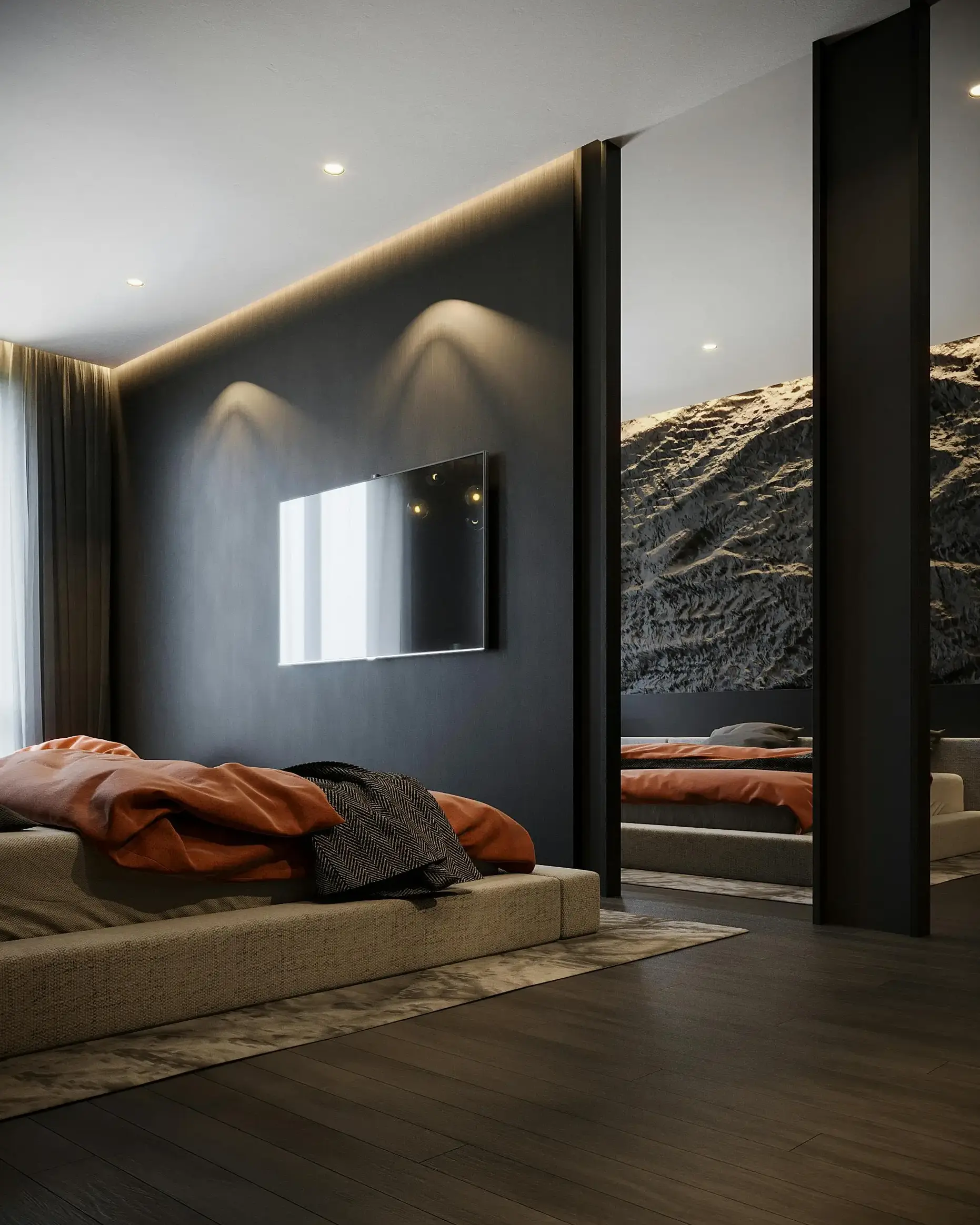 Elegant primary bedroom suite