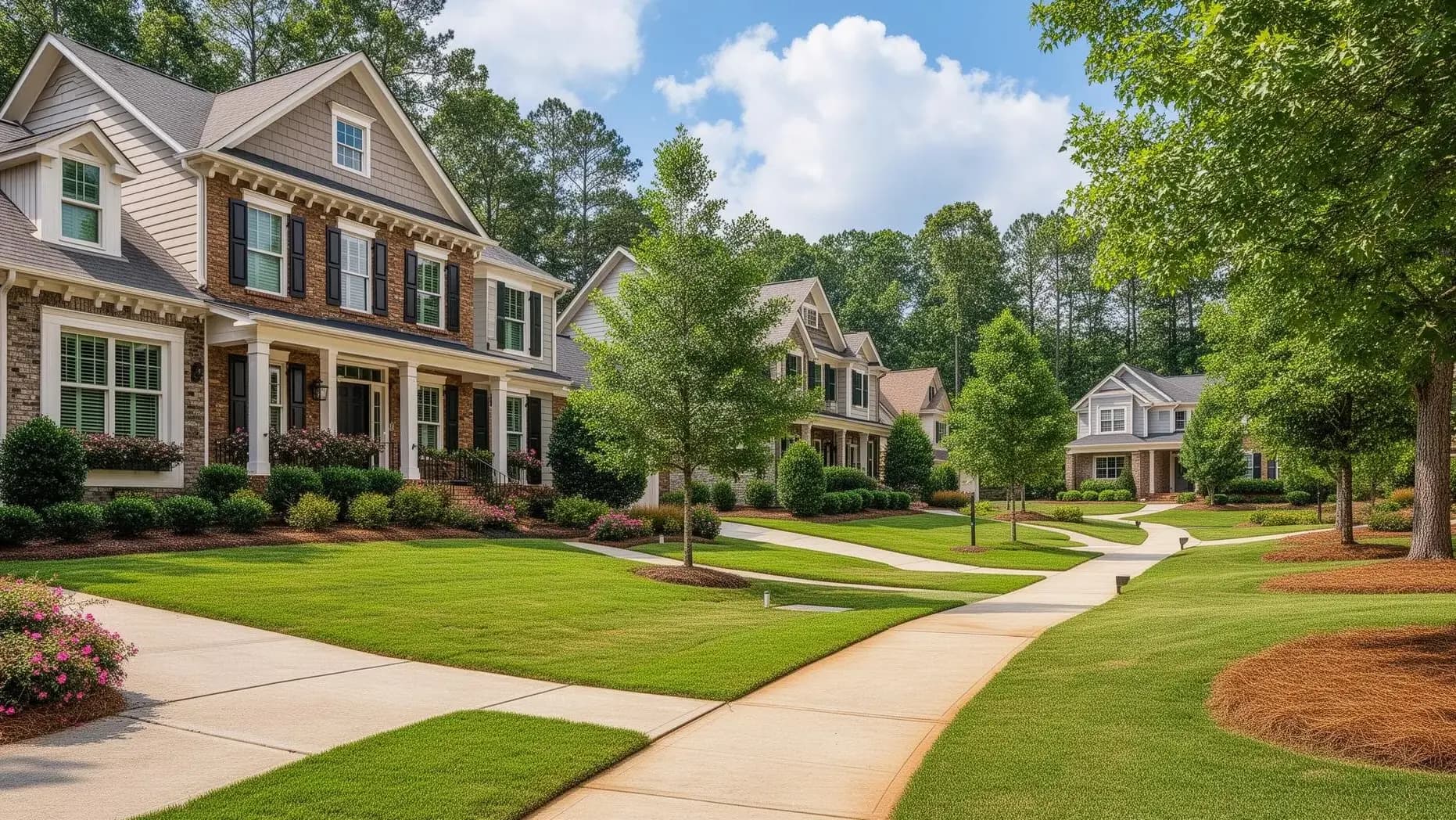 Tree-lined Johns Creek neighborhood street