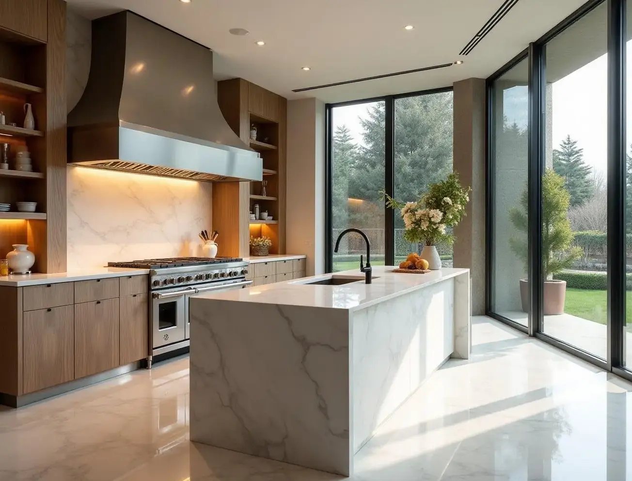 Luxury chef's kitchen with professional-grade appliances and custom cabinetry