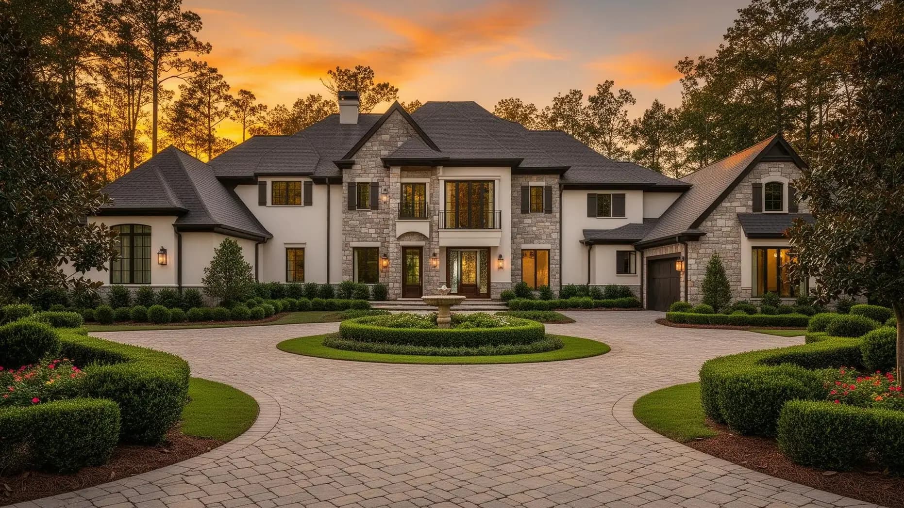 Luxury Atlanta estate at golden hour