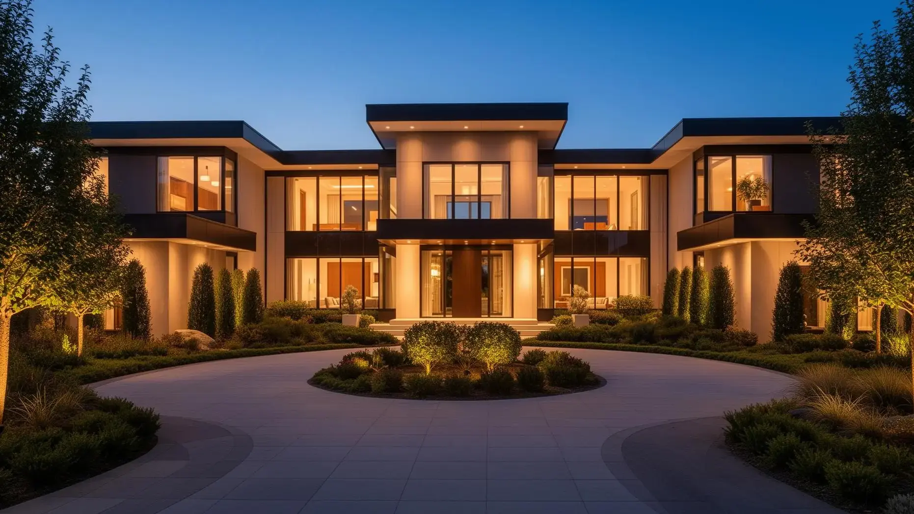 Modern luxury home at twilight in an intown Atlanta neighborhood